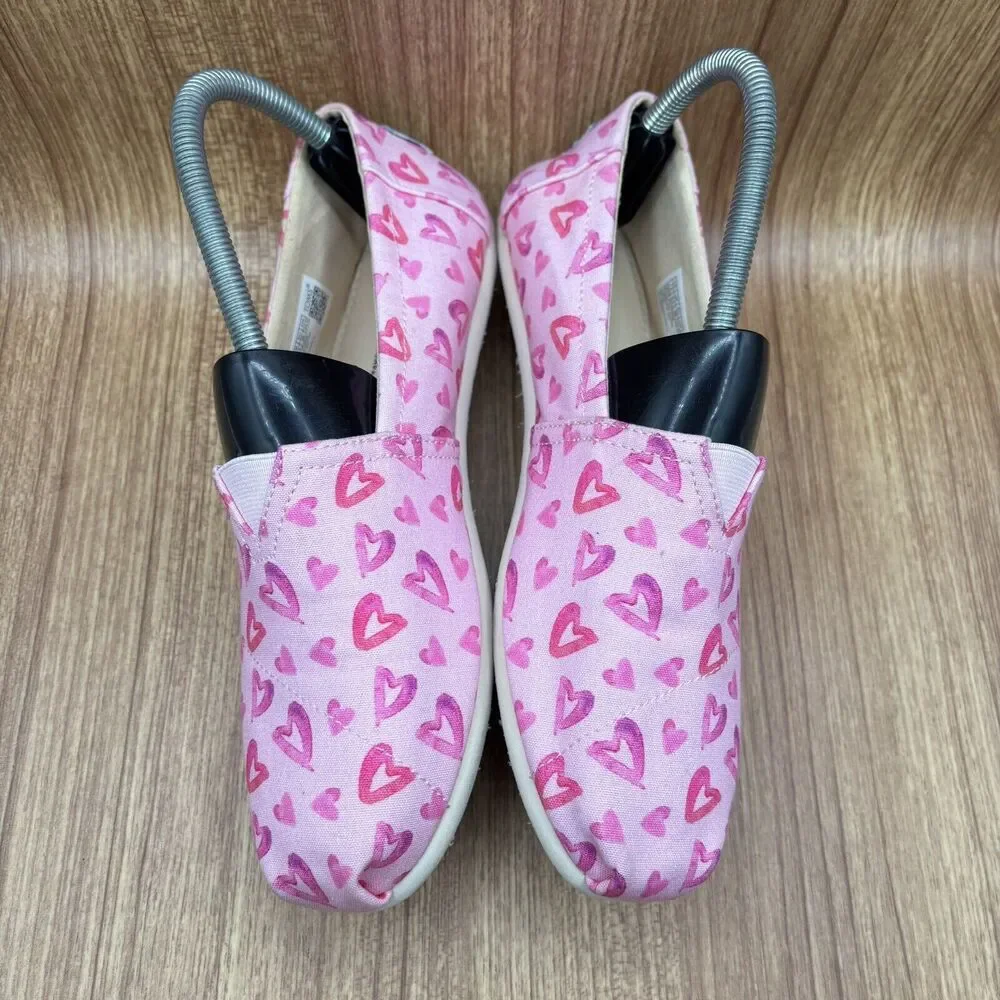 TOMS Slip On Shoe Alpargata Women's Pink‎ Canvas Hearts Casual Size 7.5
